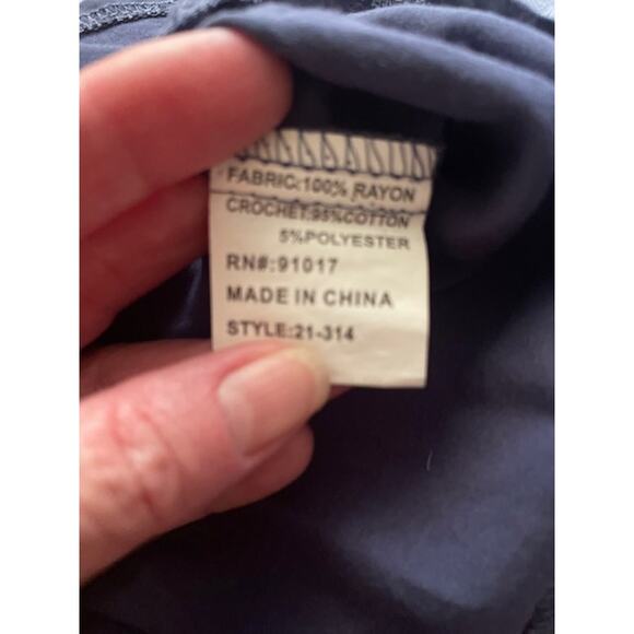 Laffaire Size Large‎ Blouse Smocked Bodice Short Sleeve Dark Blue - Picture 4 of 4